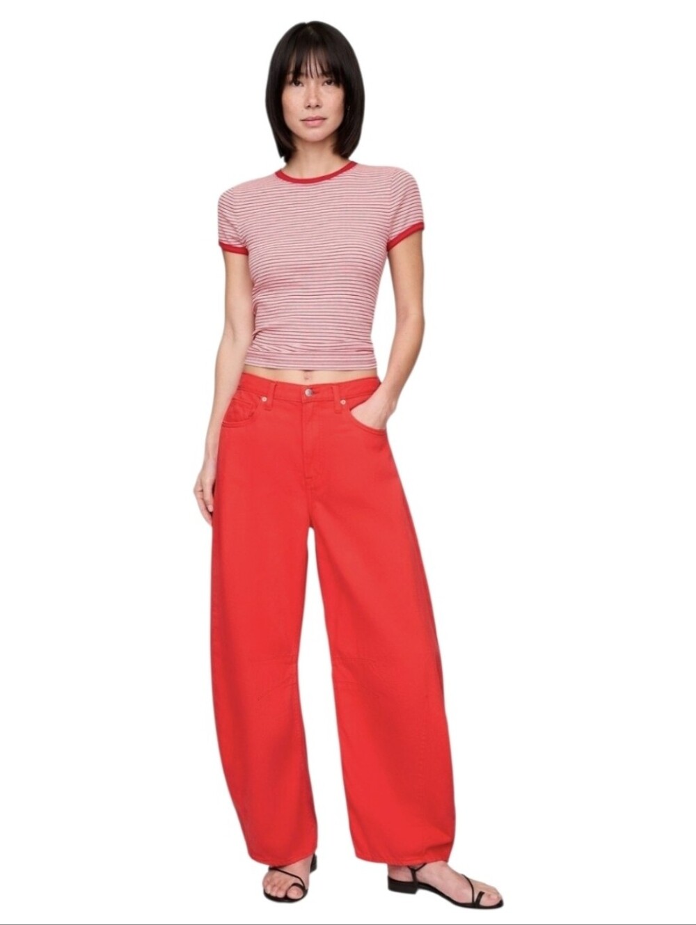 GAP High-Rise Ultrasoft Horseshoe Jeans in Bright Red